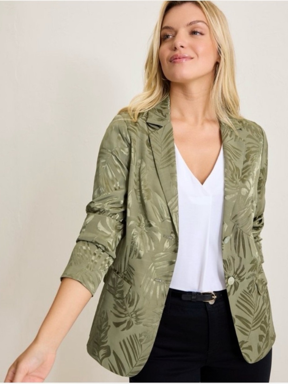 Tommy Bahama Satin Jacquard Blazer Green Tropical Palm Leaf XS NWT